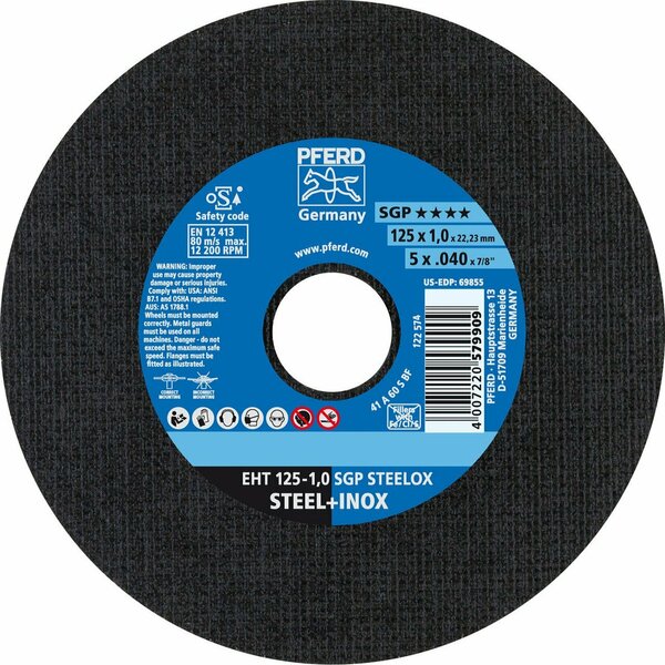 Pferd 69855 5in x .040in Cut-Off Wheel 7/8in AH A S SGP-INOX 60 Grit Type 1 69855-PFERD